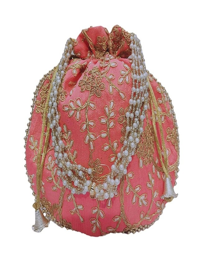 athizay مجموعة حقائب بوتلي من أثيزاي (4 قطع) (أحمر، خوخي فاتح، أصفر، وردي) للنساء، حقائب يد هندية تقليدية مع رباط وتطريز عرقي - Image 2